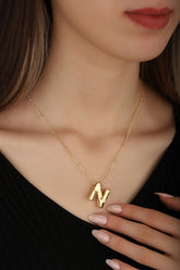 No Stone Silver Balloon Letter Necklace, Initials Letter Balloon Charm Small Letter A-Z